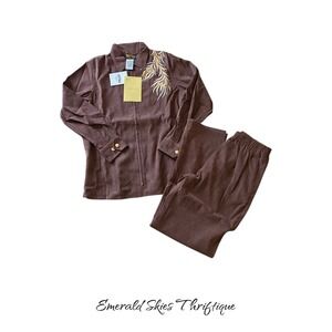 Bob Mackie Wearable Art Pants Set Women Size S Embroidered Peacock free ship